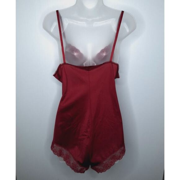 Vintage 80s Formfit Teddy Romper Large 38 Lace Nylon Silky Nightie Burgundy Wine - Picture 9 of 9